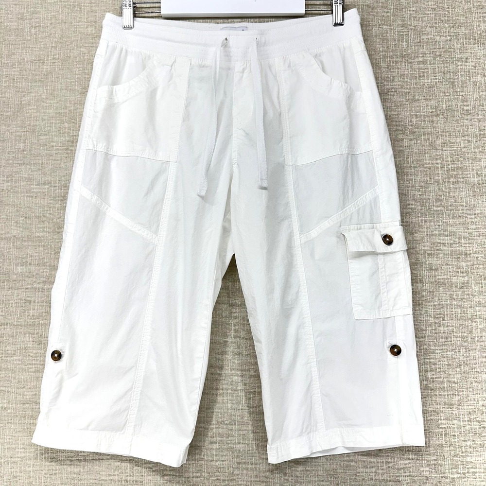 Dā-sh Capri Pants Womens Petite Large White Cargo Elastic Waist Drawstring